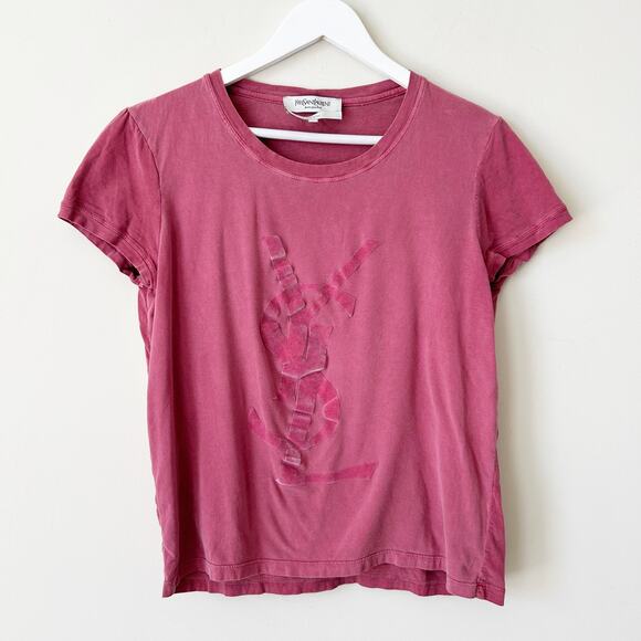 Yves Saint Laurent YSL Vintage Y2K T-Shirt Womens Size M Baby Tee Pink Velvet - Picture 1 of 4